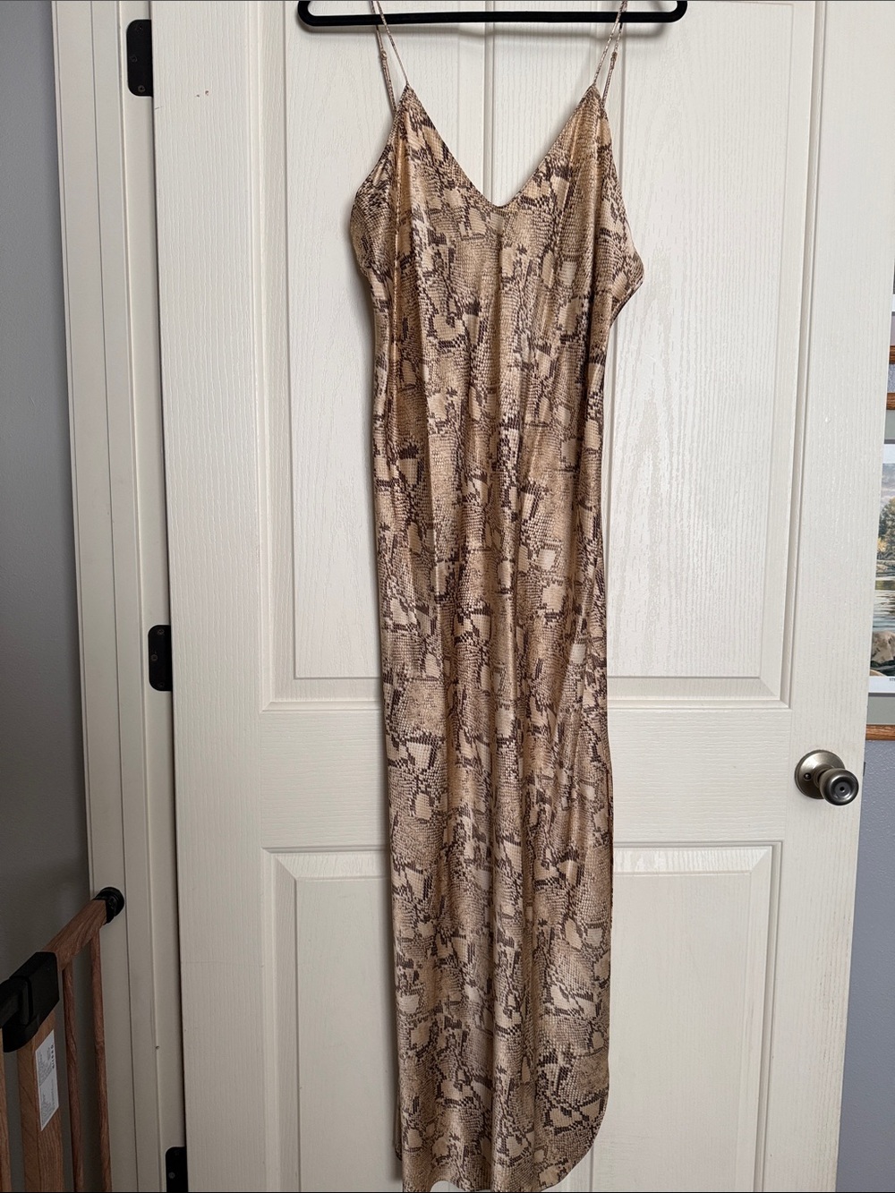 Banana Republic 100% Silk Animal-Print Slip Dress in Beige Brown XL